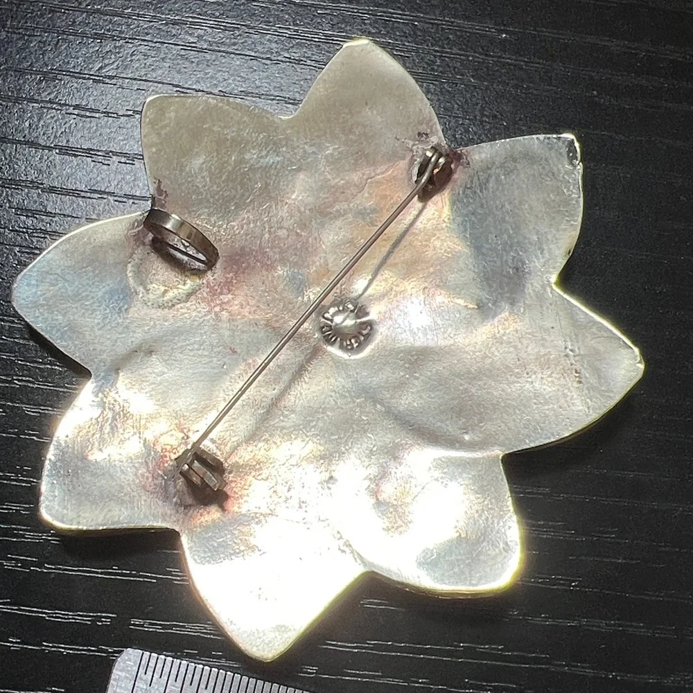 Abalone Sterling Silver Pendant Brooch Pin Inlaid Flower Alpaca Silver Mexico
